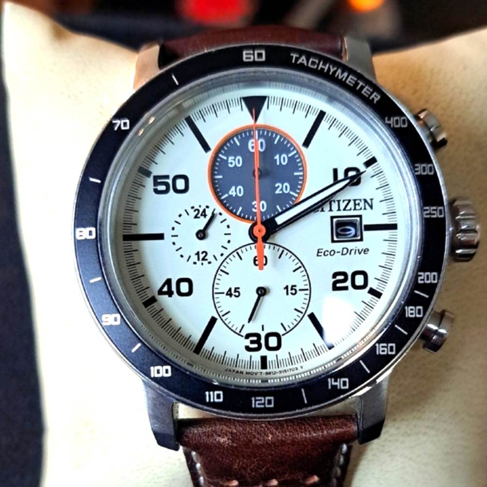 Citizen Eco-Drive Tachymeter Watch - Silver and Brown
